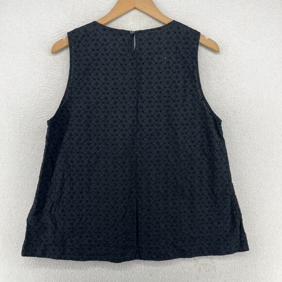 UNIQLO Tank Top Womens XL Floral Eyelet Embroidered Sleeveless Shell Black - Picture 3 of 13